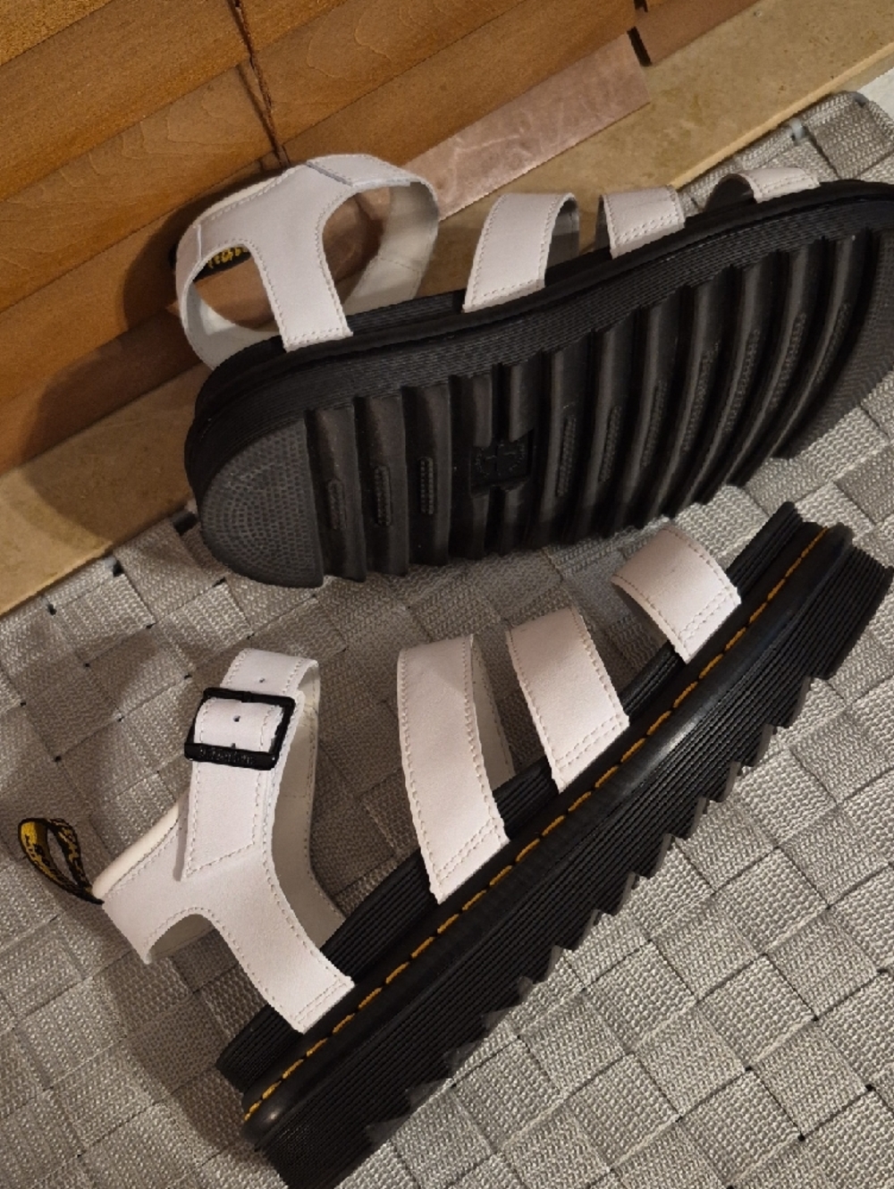 Dr. Martens White Leather Triple-Strap Platform Sandals - Picture 3 of 5